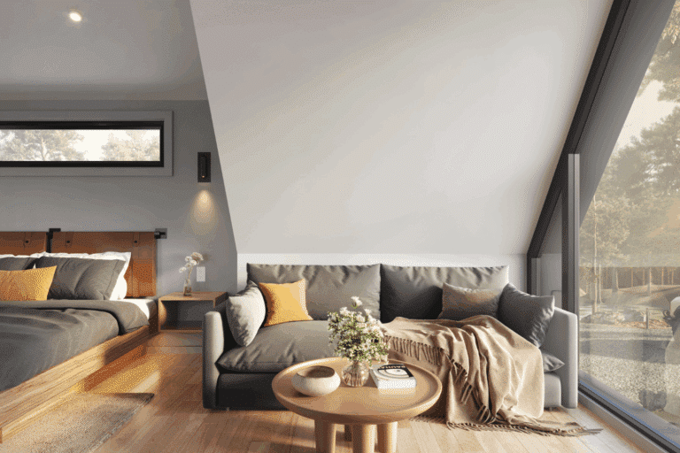 Inside the A frame Studio park model home