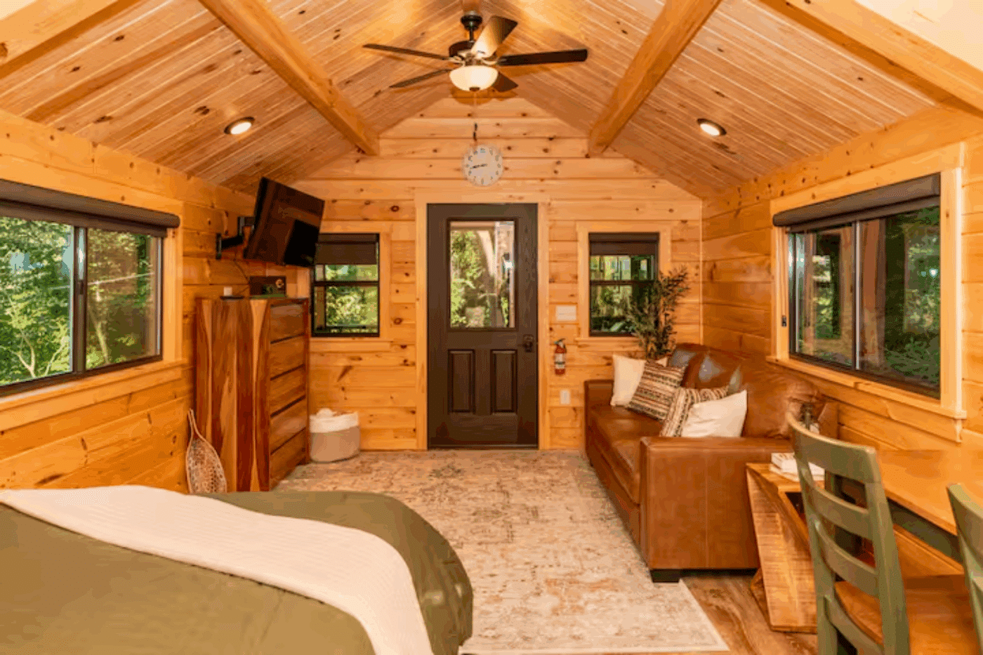 Log Studio Park model tiny home livingroom area in Jame Creek PA studio 2