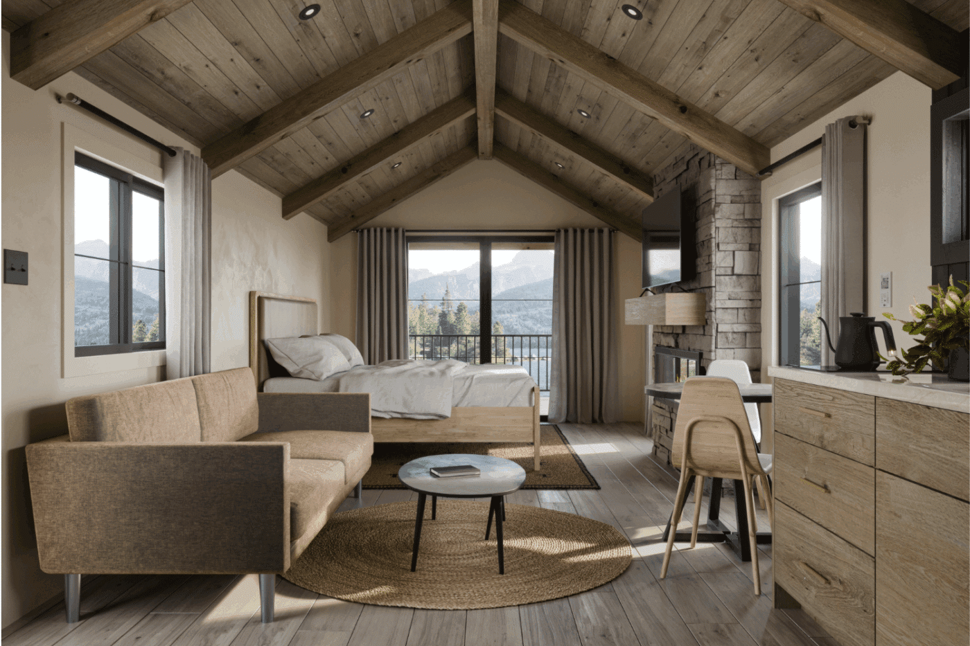 Denali Park Model Tiny Home with Sofa and King Sized Bed