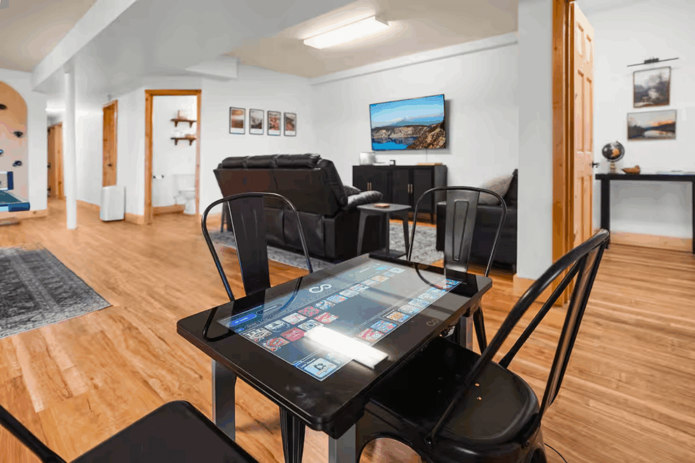 customer finished basement in Mountianeer Deluxe log cabin in Warfordsburg Pa built and designed by Psy Homes