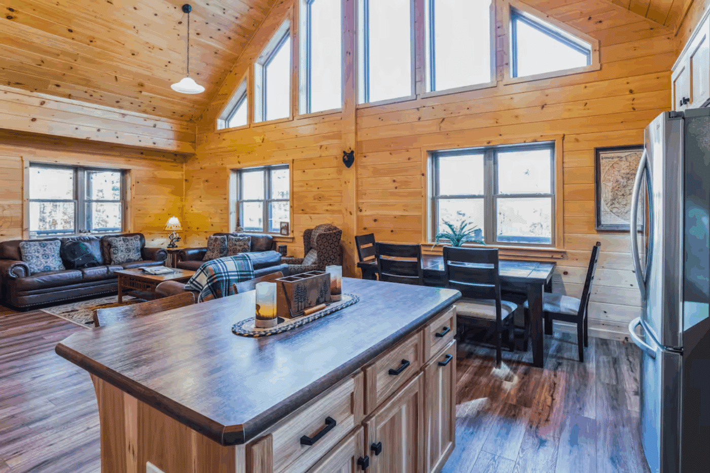 Mountaineer Deluxe log modular cabin with beautiful windows in Old forge new york