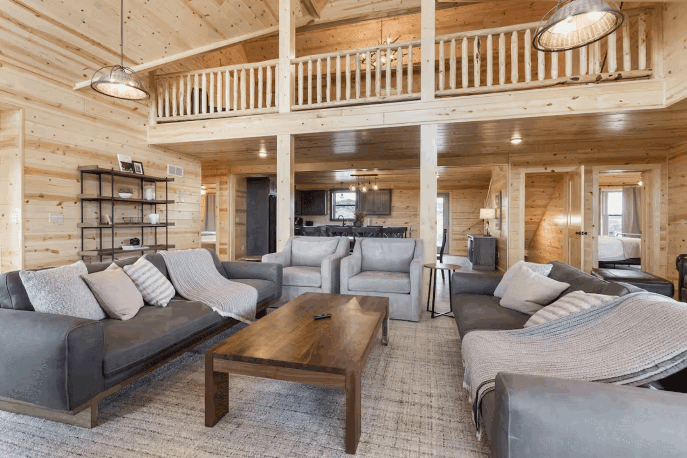 living room of Canyon Lodge modular log cabin in Driggs ID