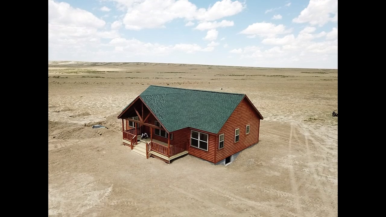 Aerial of Prefab cabin in medicine bow wy