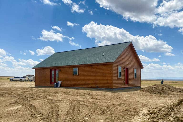 rear elevation of prefab cabin in medicine bow wy