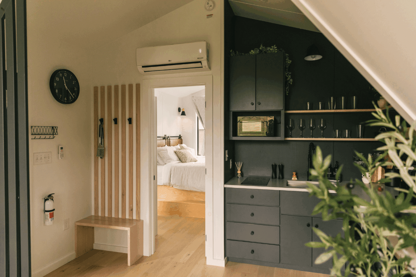 A Frame park model tiny home entry way at Somerset resort in Friedens Pa