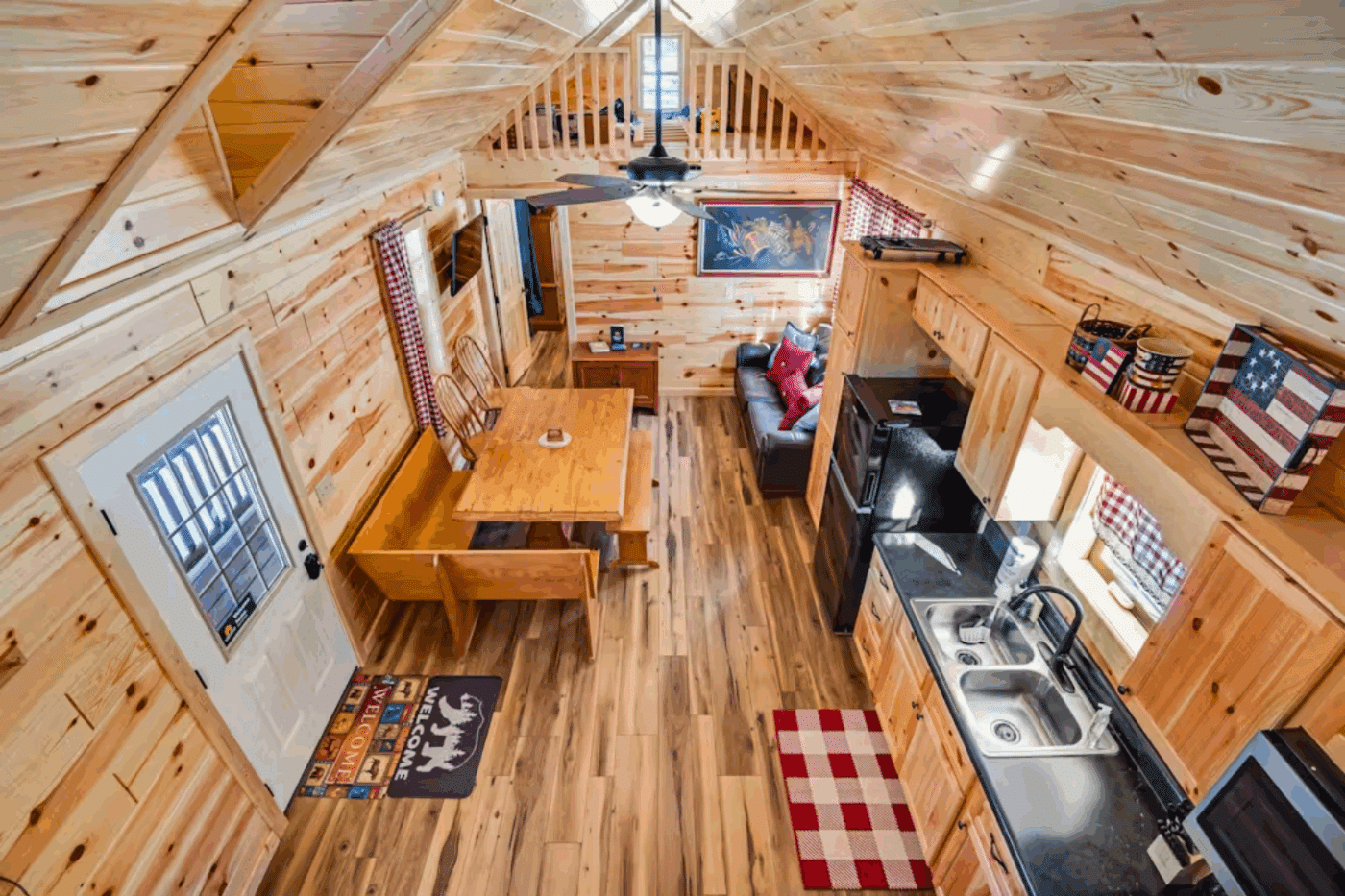 livingroom dining room and kitchen in log cabin in florrisant colorado