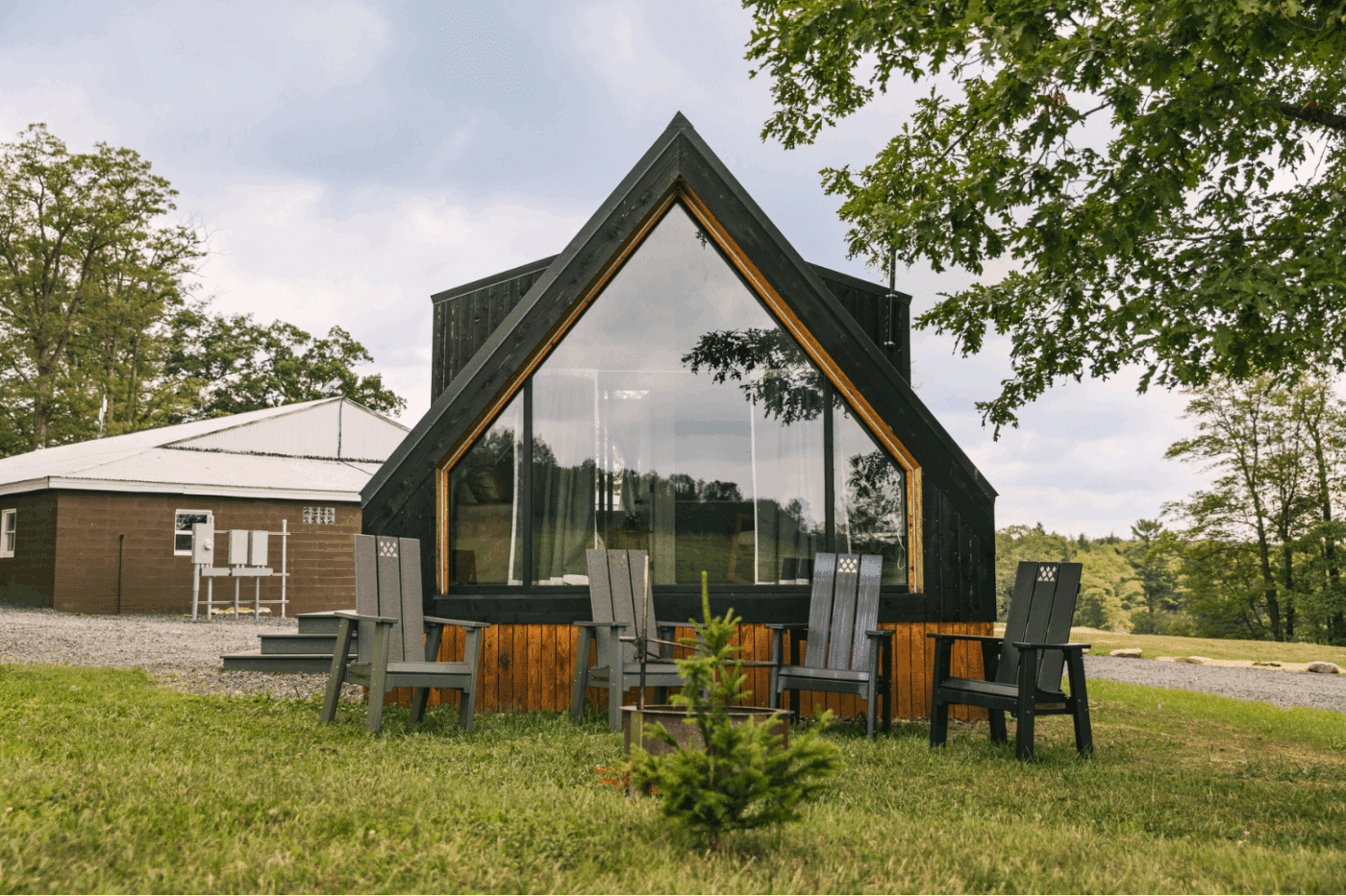 Gable end glass on a frame park model tiny home at Friedens PA Somerset Resort site 11