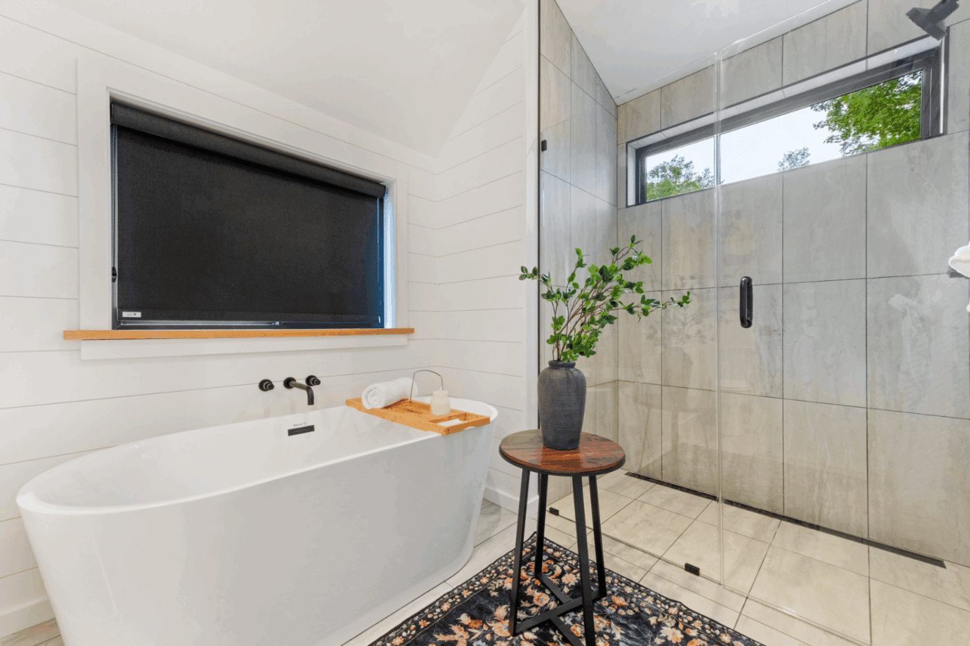 A frame studio park model tiny home with no thresh hold shower in Pond Eddy New York Rushing Water 1 at The Outpost Resort