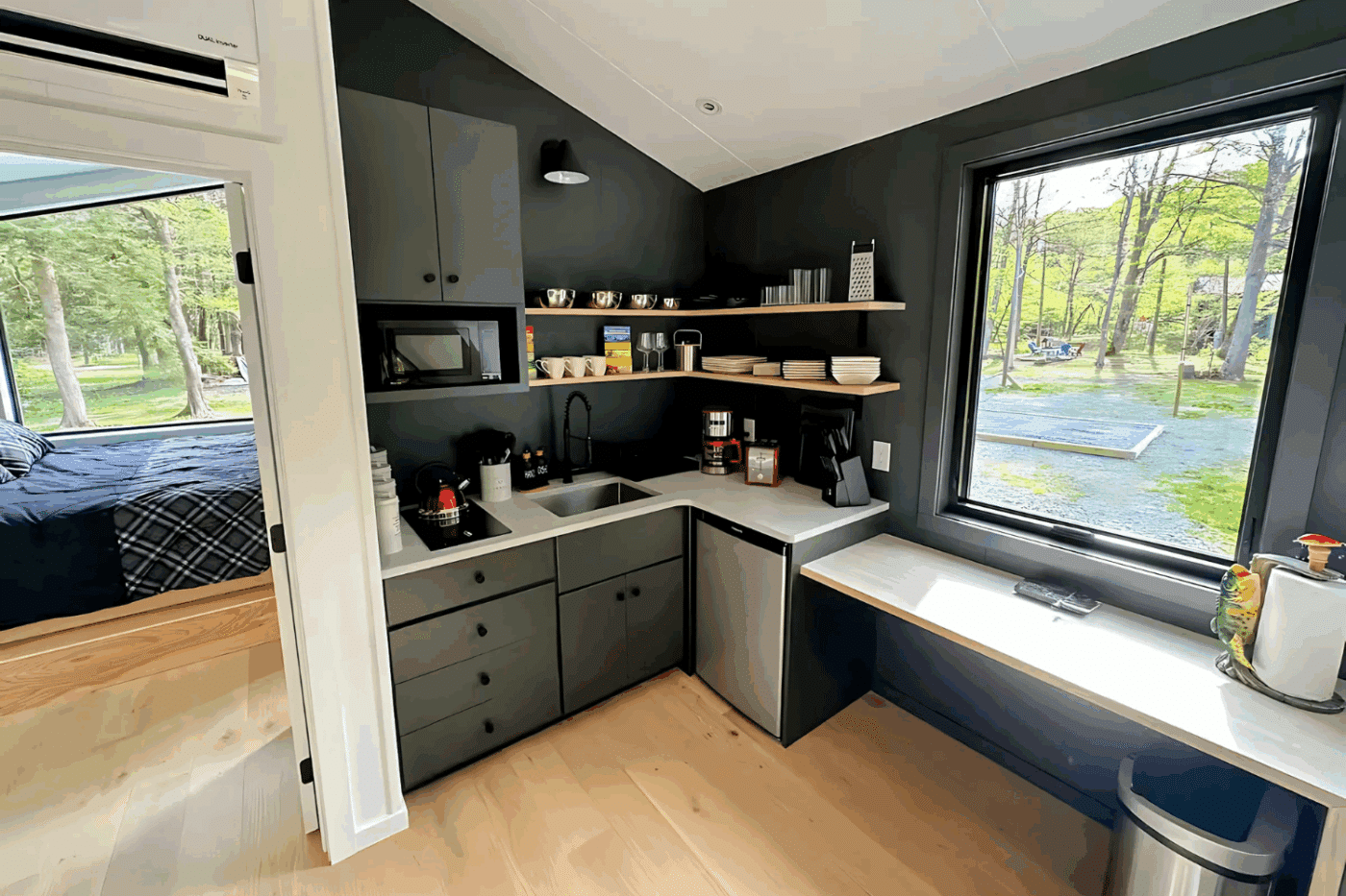 A Frame park model kitchen tiny home built and Designed by Psy Homes in livingston Manor New york