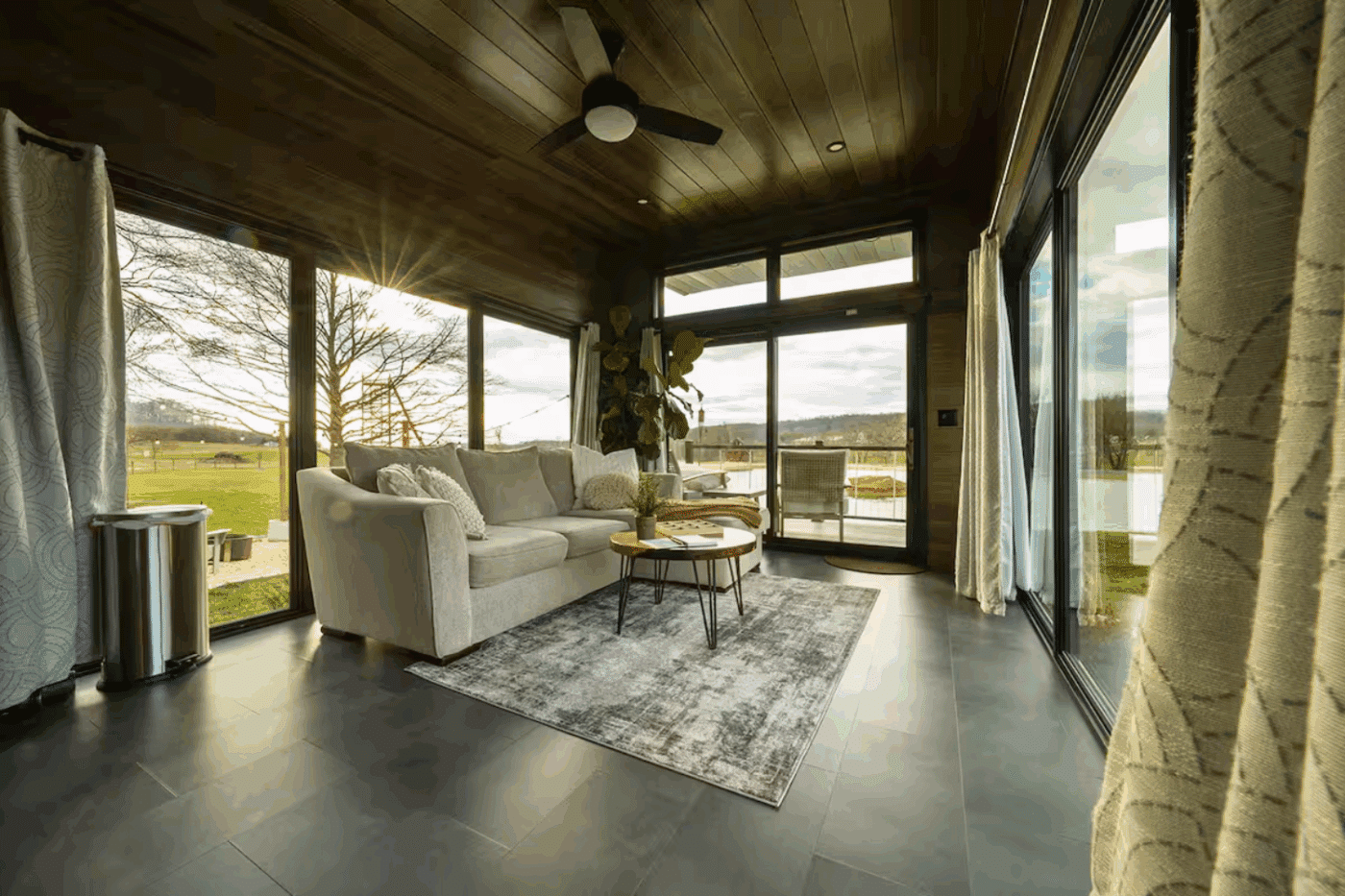 Full glass surround in Rockwood park model tiny home in highland township pa