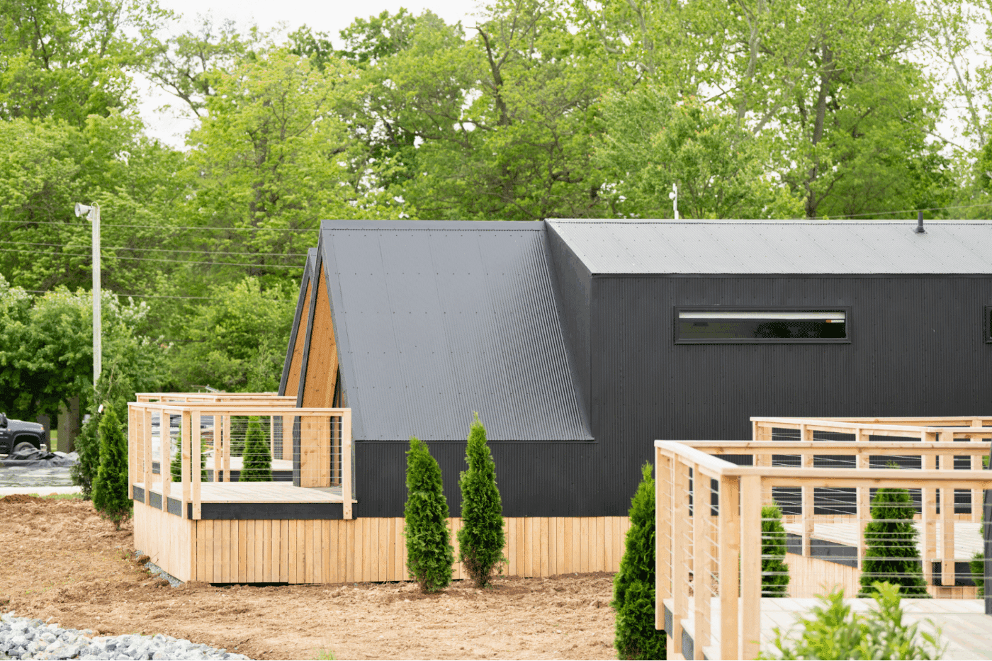 Front porch on A Frame Studio park model tiny home in New Holland Pa built and designed by Psy Homes at site 138