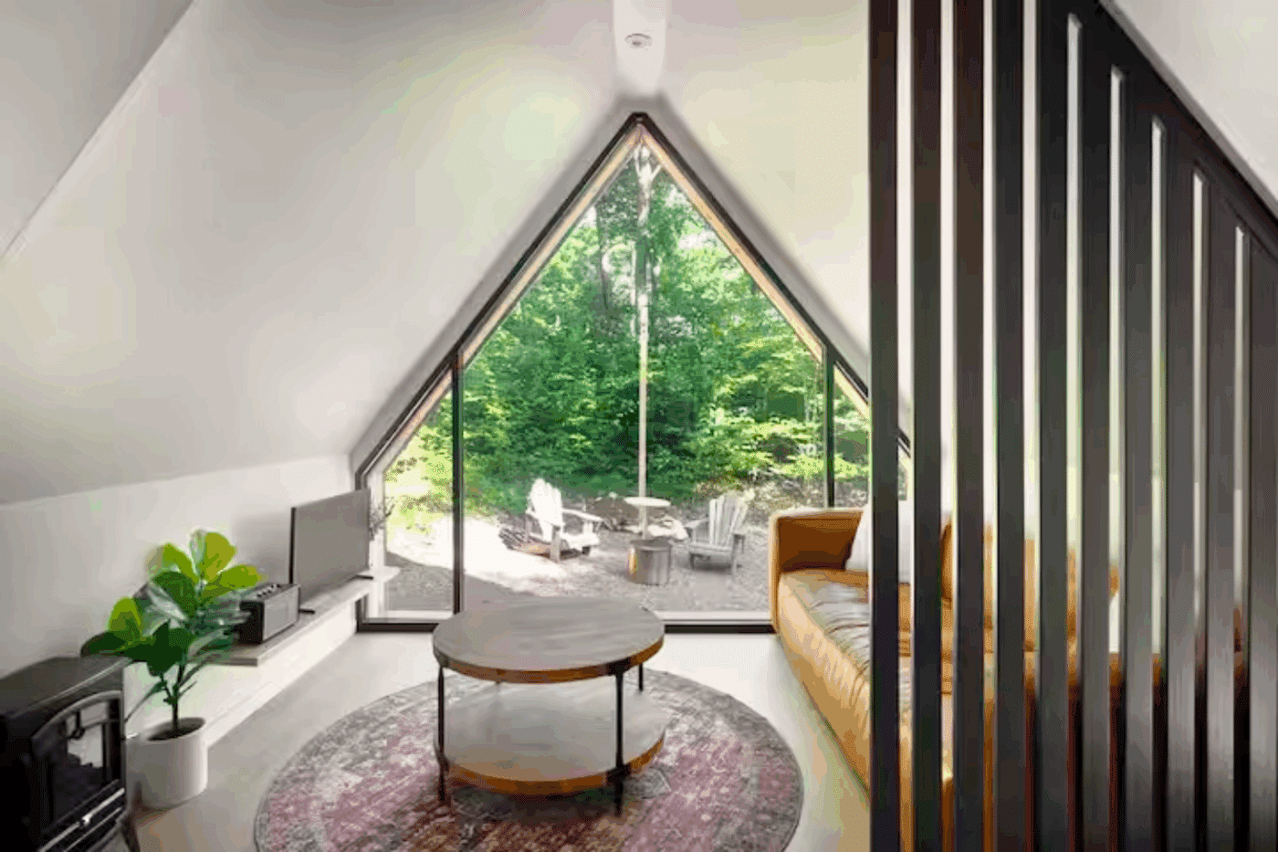 Sitting area in A Frame Park Model home built and designed by South Berwick Maine