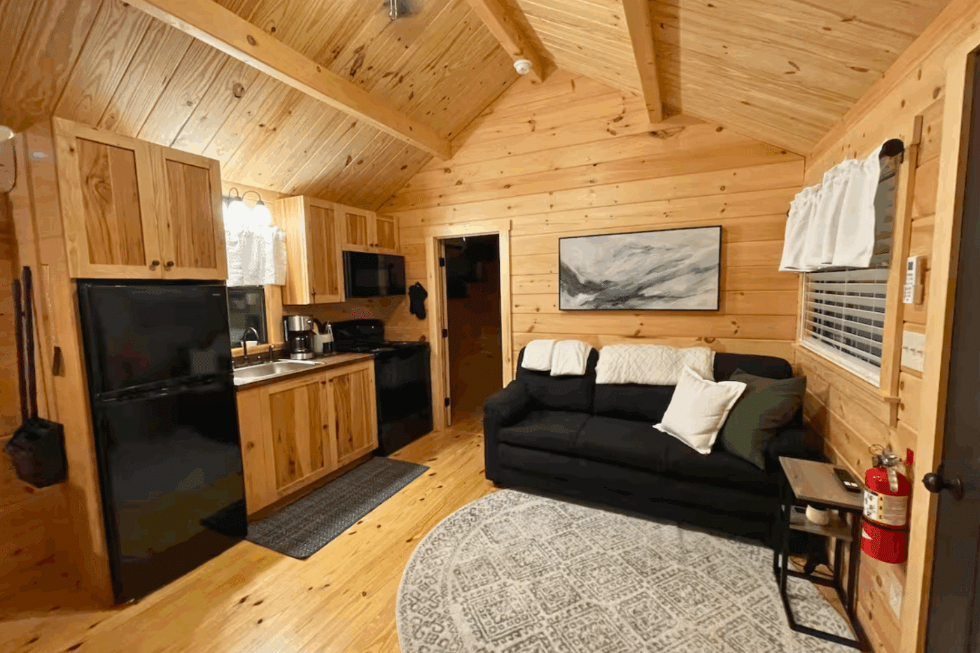 living room of Pinecrest park model tiny home built and designed by Psy Homes in Gap Pa