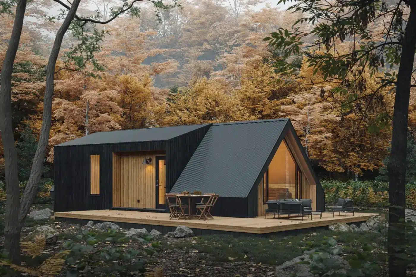 black a frame ADU in forest in Florida