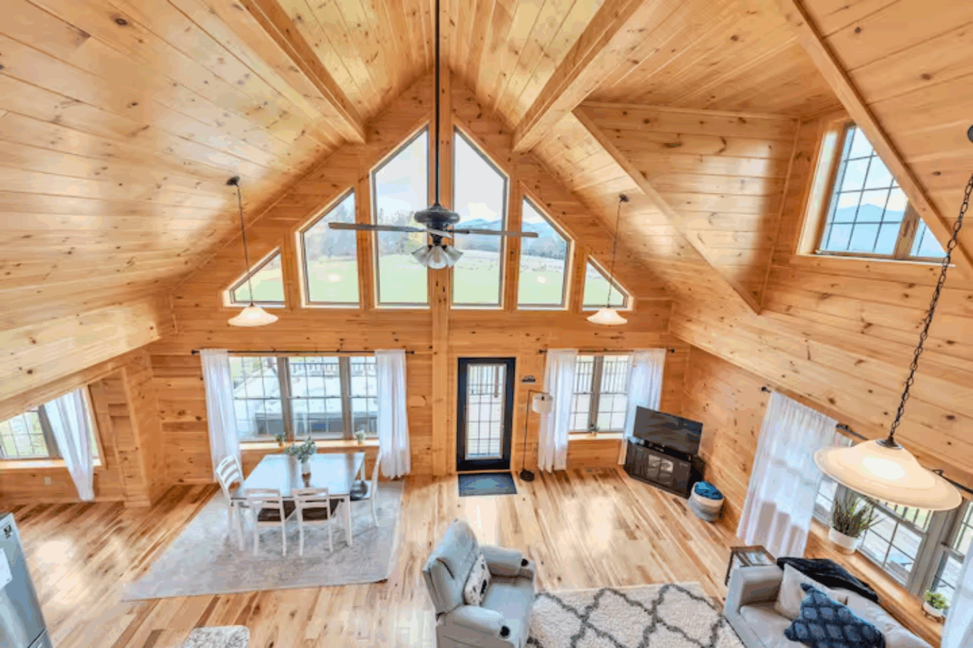 Vermontville New York great room of Mountaineer Deluxe built and designed by Psy Homes