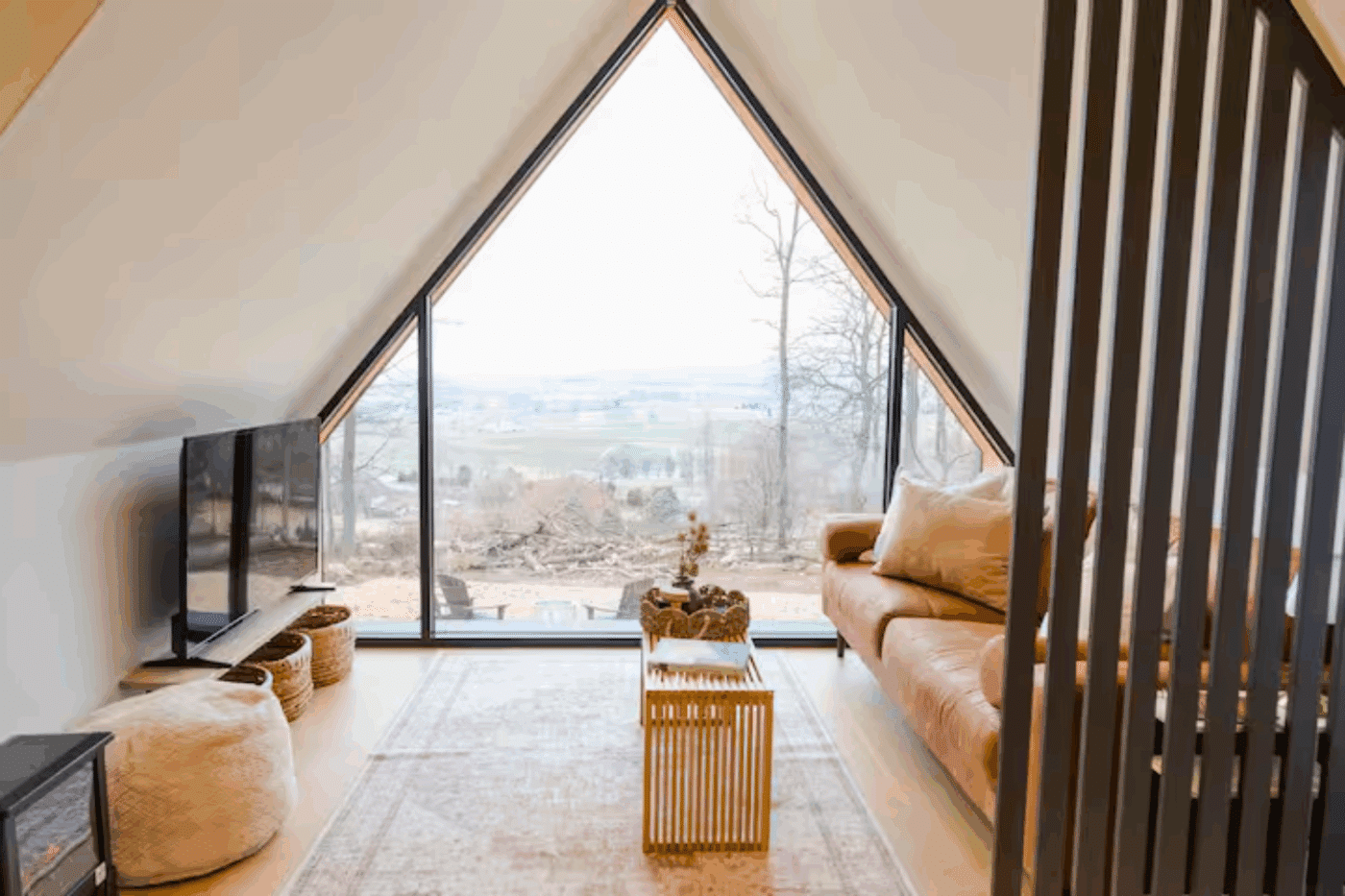 Psy Homes built aframe park model tiny home in Gap pa living room area