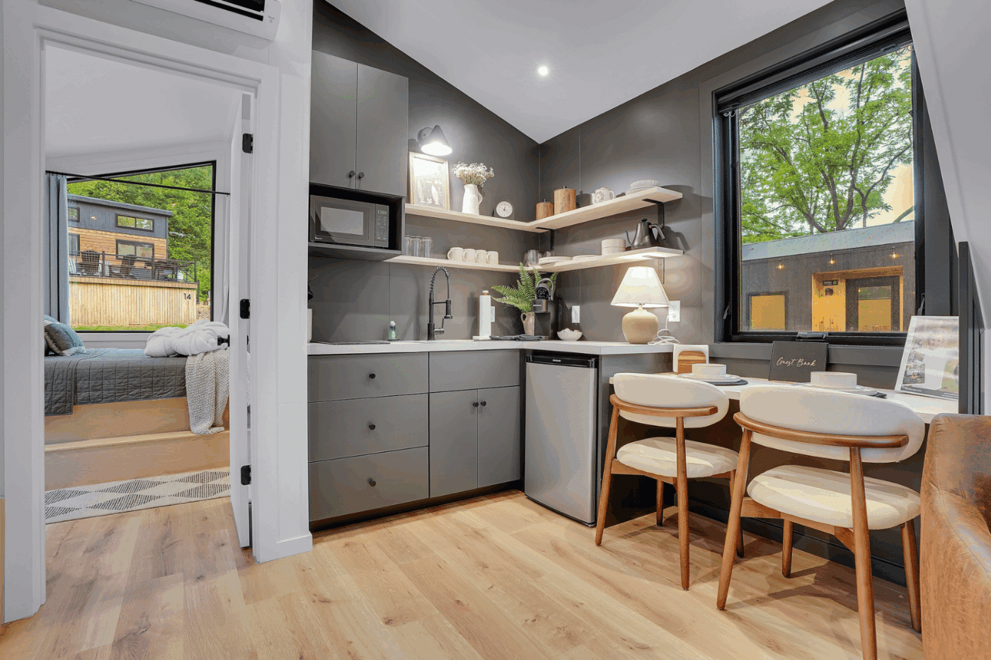 Kitchen of A frame park model tiny home in Alexandria Pa site 17