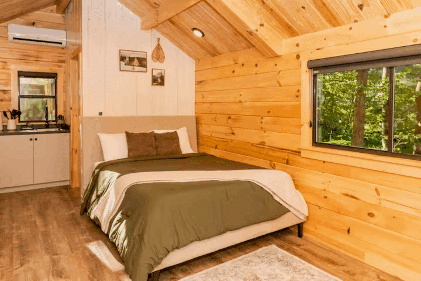 Sleeping area of studio park model tiny home in James Creek Pa studio 2