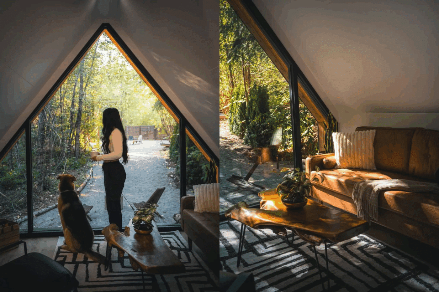 Living room of A Frame park model in Skykomish Washington built by Zook cabisn