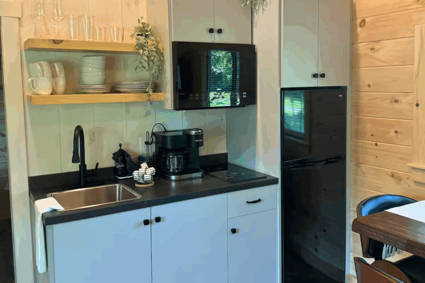 Kitchen of Pinecrest park mode tiny home at Red Run Resort Site 65