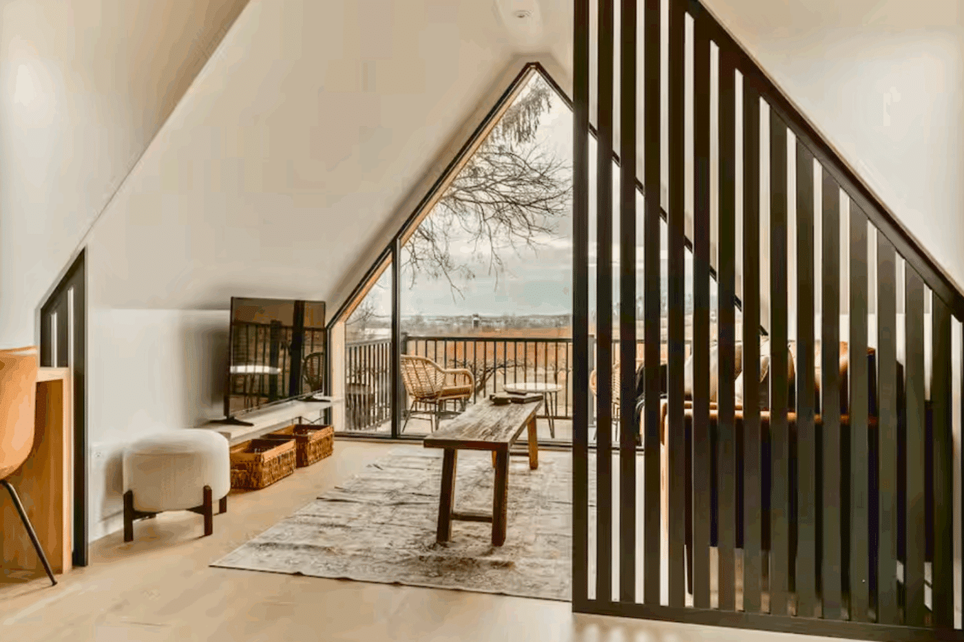 living room of A frame park model studio in Gap Pa