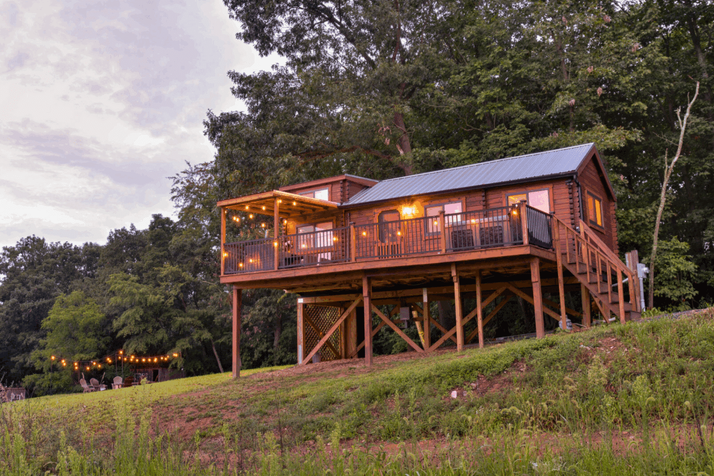 Pinecrest Park model tiny home built and designed by Psy Homes in Warfordsburg Pa on treehouse style foundation