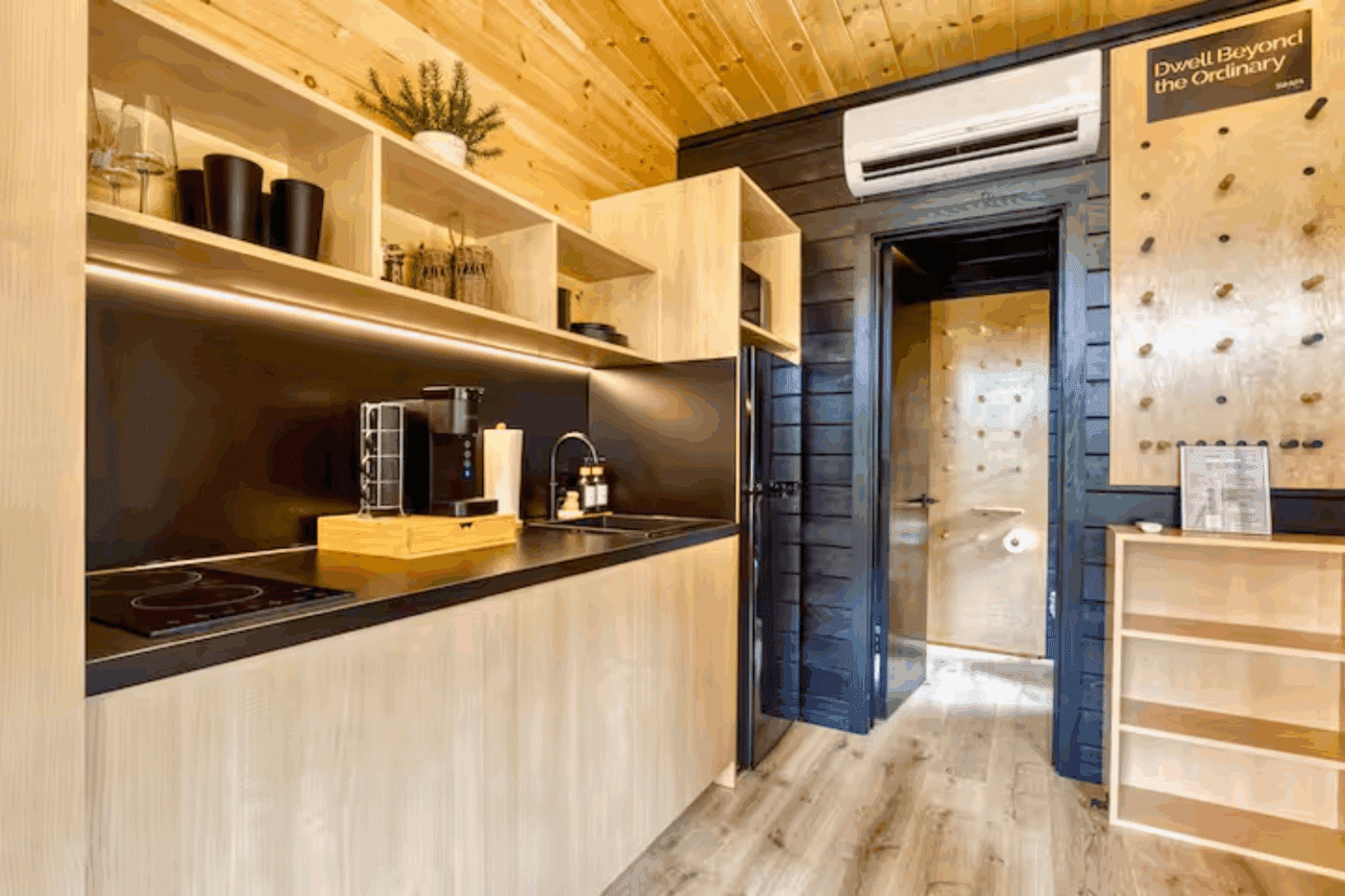 kitchen of peak finished Nook Family park model tiny home in Cosby Tennessee