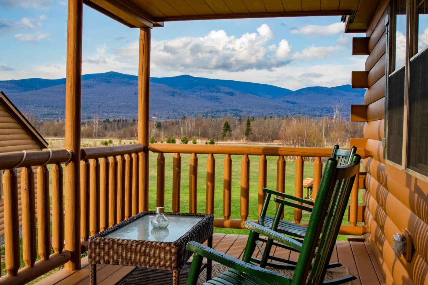 beautiful front porch view on log cabin