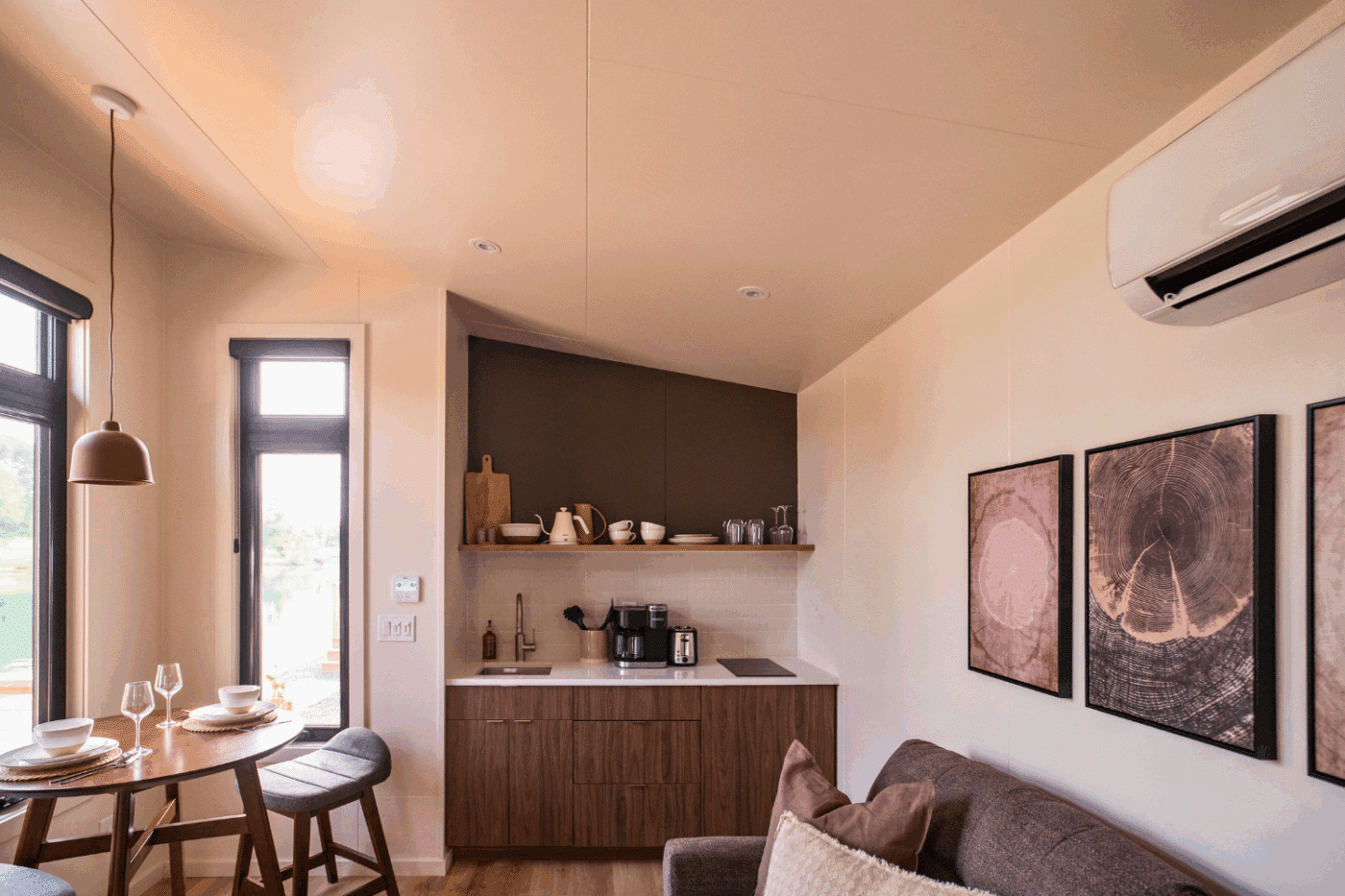 kitchen of Sonoma park model tiny home at Red Run Resort in site 107 in new holland pa