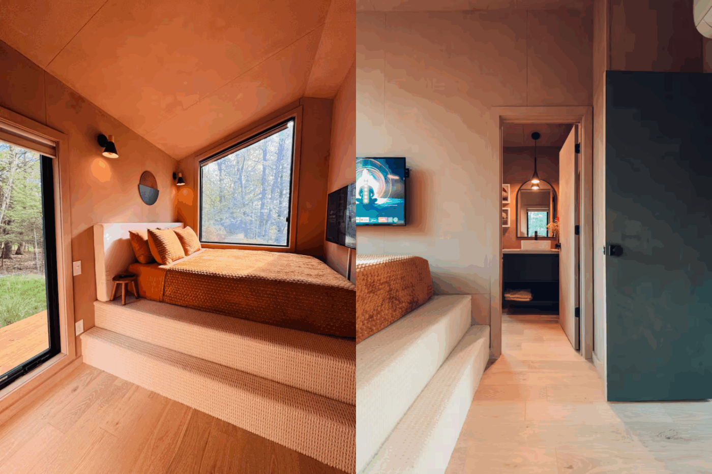 A Frame Park model tiny home in Saugerties NY with luxury bedroom