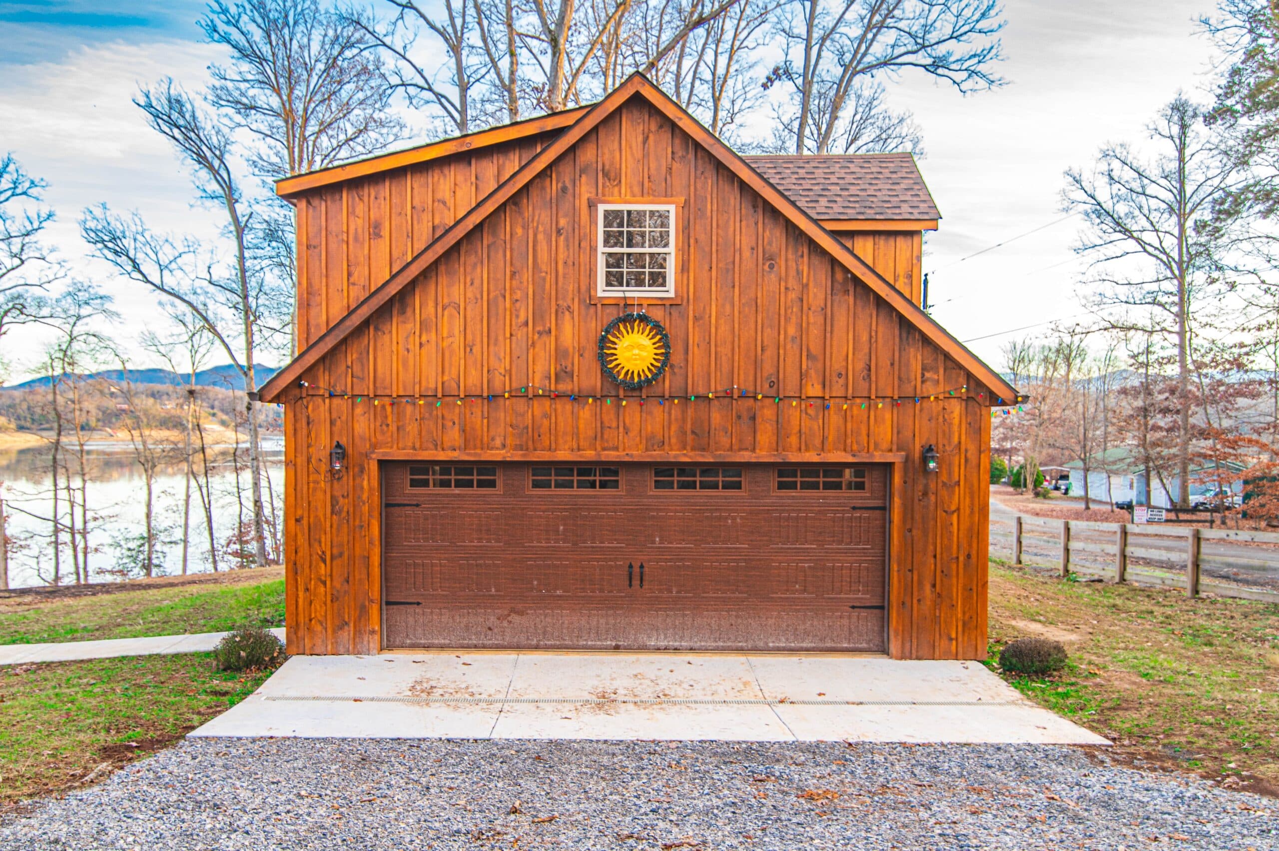Log Cabin Garage with Large Garage Door