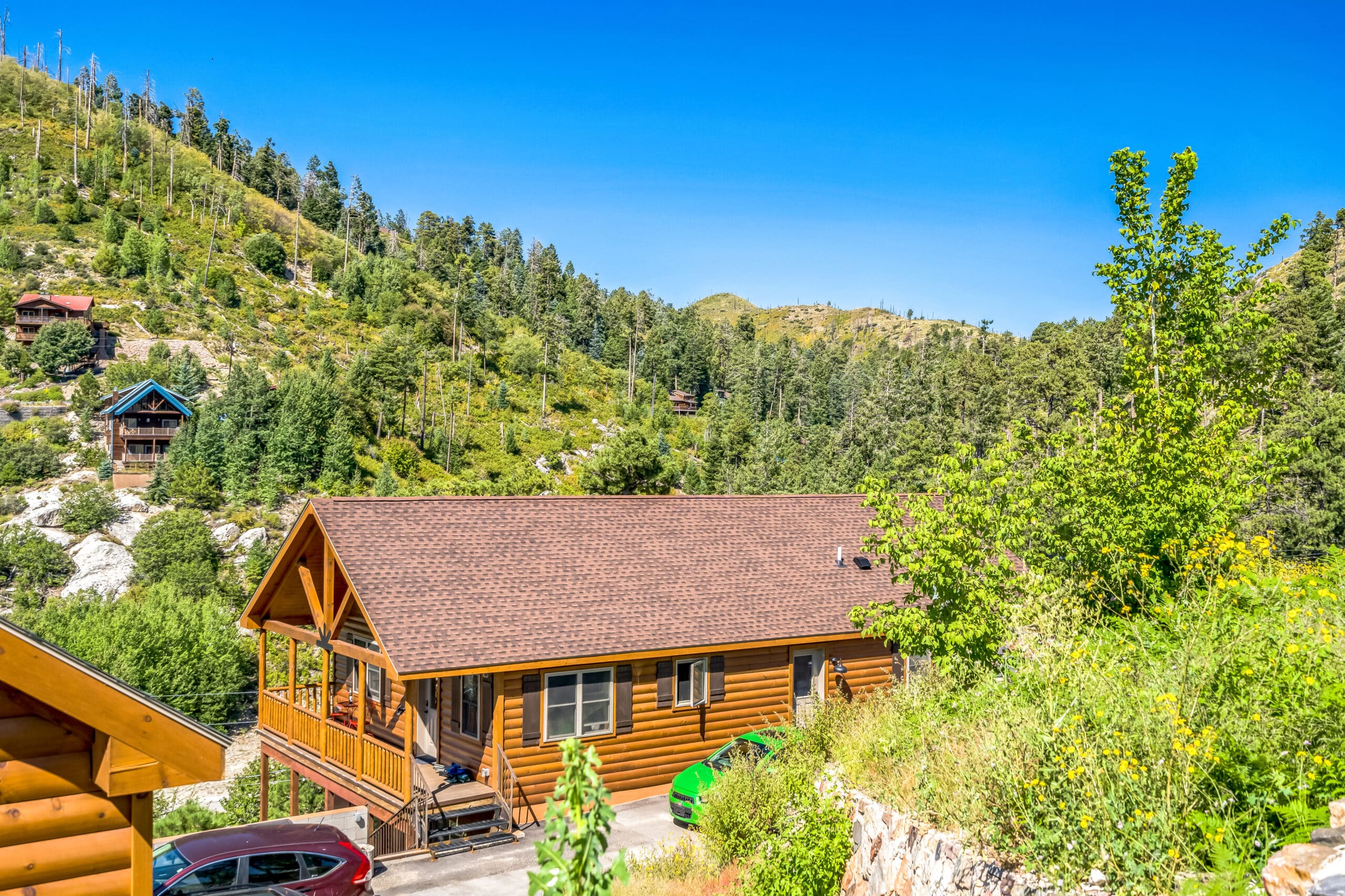 settler log cabin in Wyoming drone