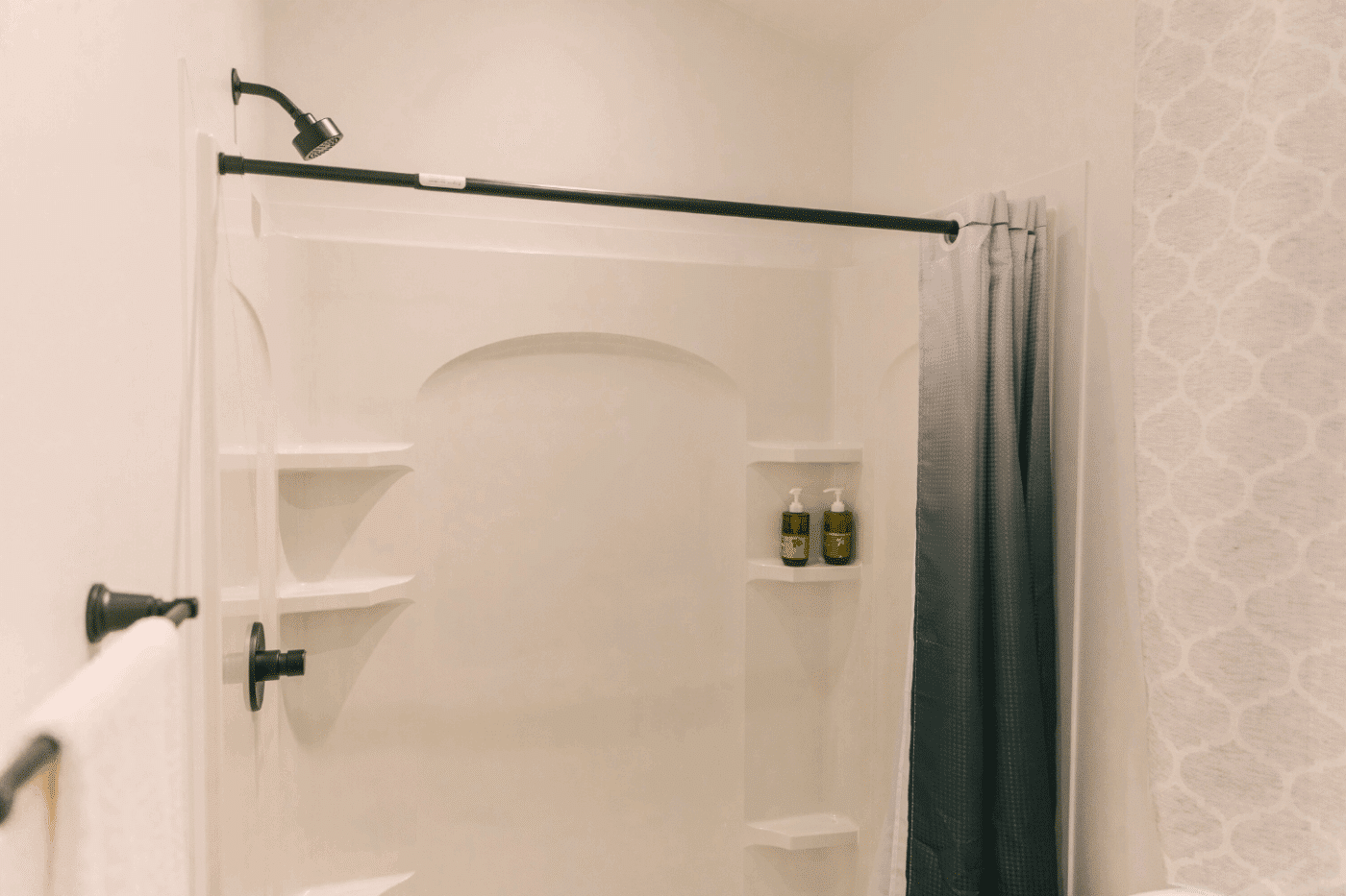 walk in shower of a frame park model tiny home in Somerset pa built site 11