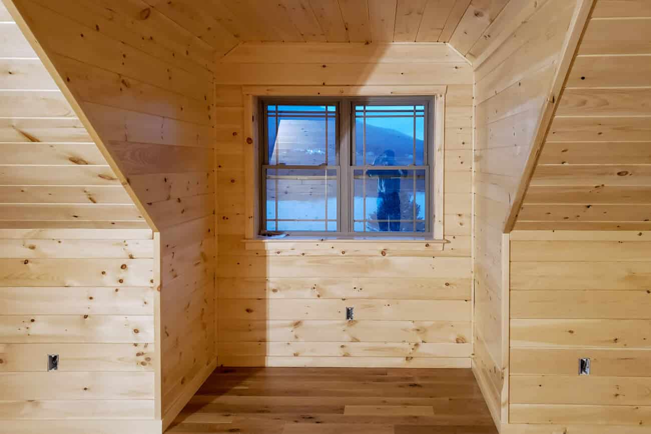 pine interior of Prefab Cabin in Gilboa NY