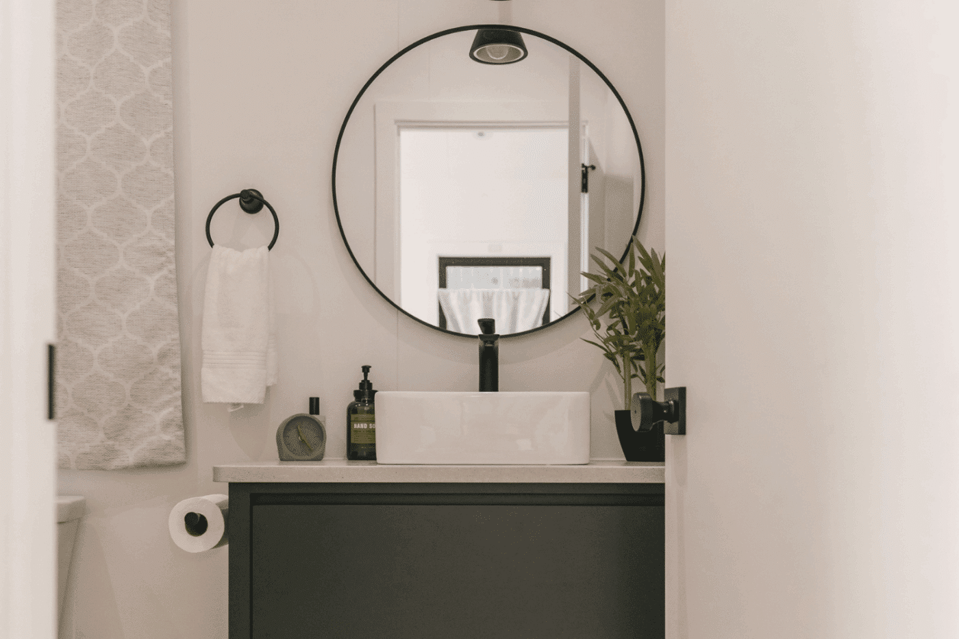 vanity of A frame park model tiny home at somerset resort in friedens pa site 11