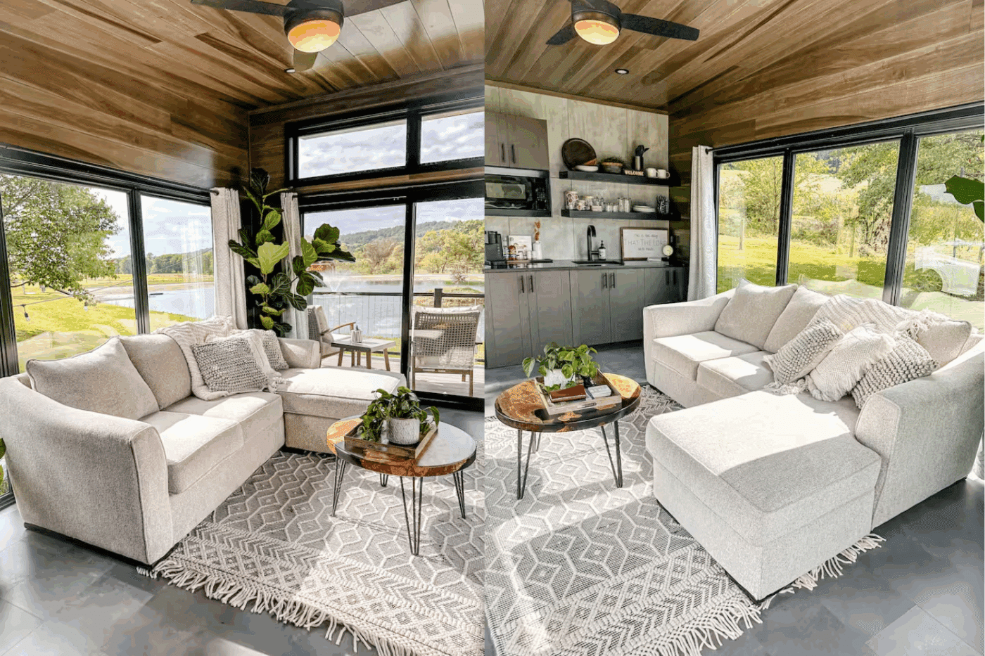 Livingroom and kitchen area in Rockwood cabin in Highland Township Pa designed and built by Psy Homes