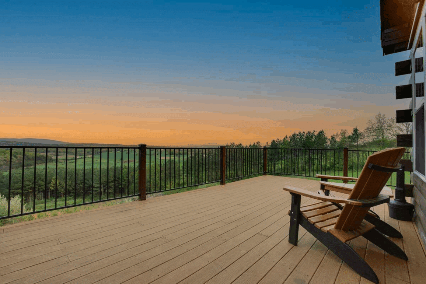 deck view from gable end mountaineer deluxe log modualr cabin in warfordsburg pa built and designed y Psy Homes