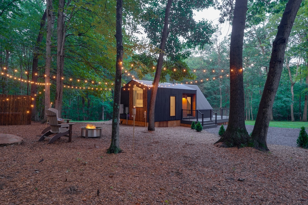 huntington Pa firplace hang out area of a frame park model tiny home