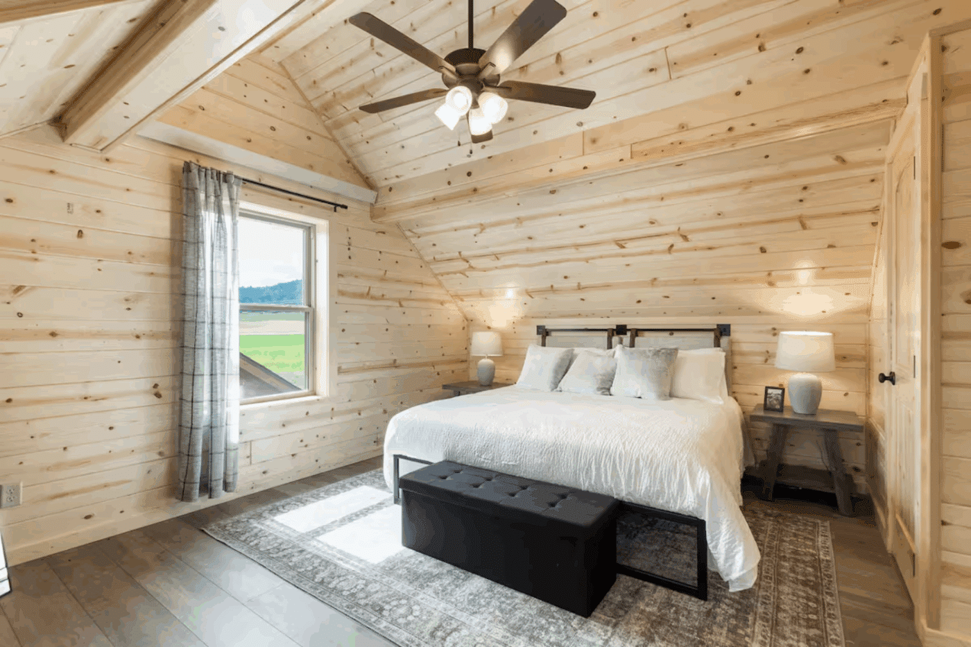bedroom 5 in customer finished lofted area of canyon lodge log modular cabin in Driggs Idaho