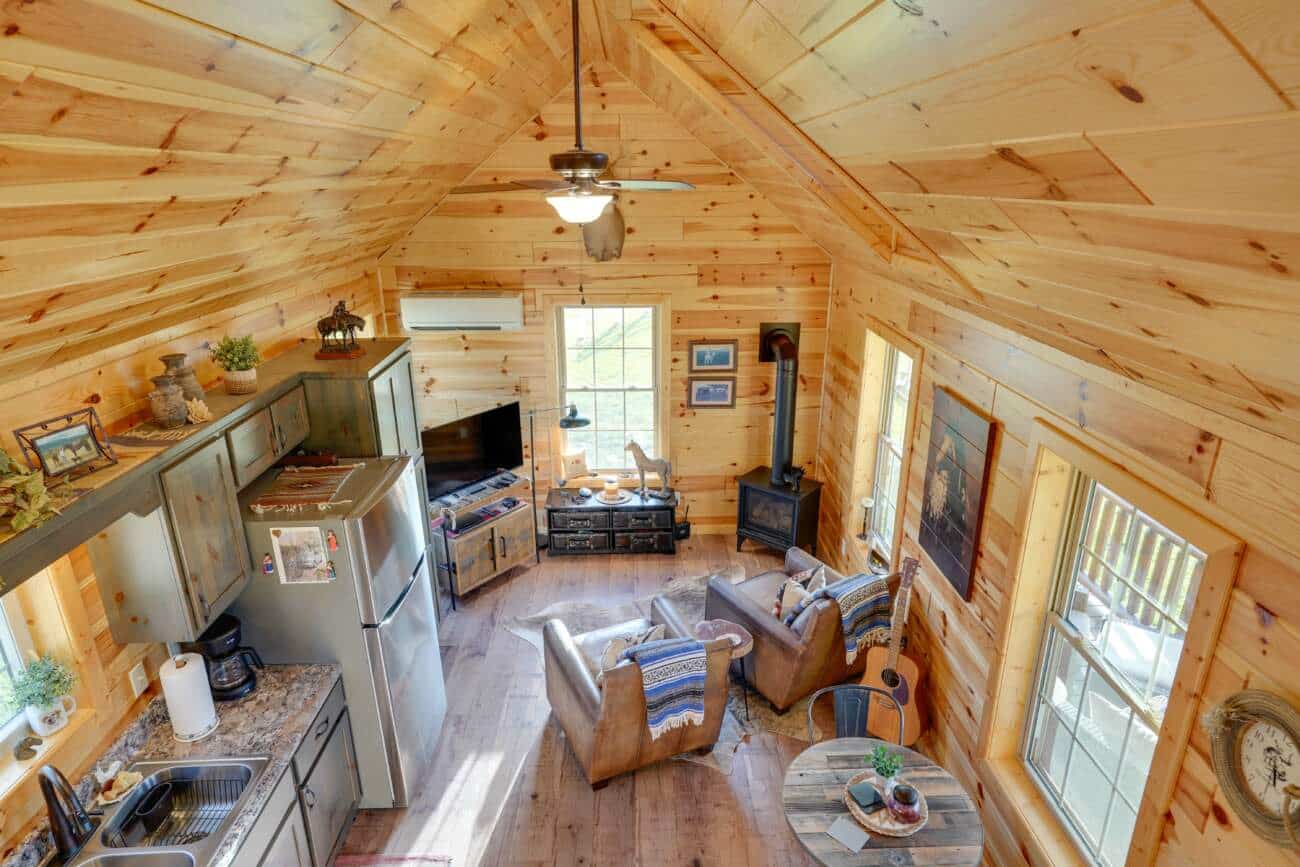 Living Area in Prefab Cabin in Adel IA