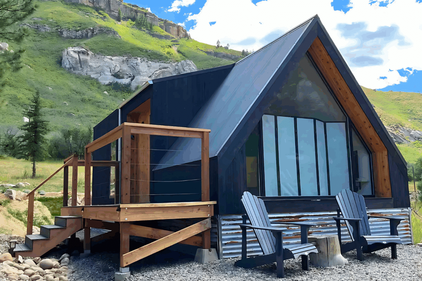 A Frame park model tiny home built and designed by Zook cabins located in Durango CO