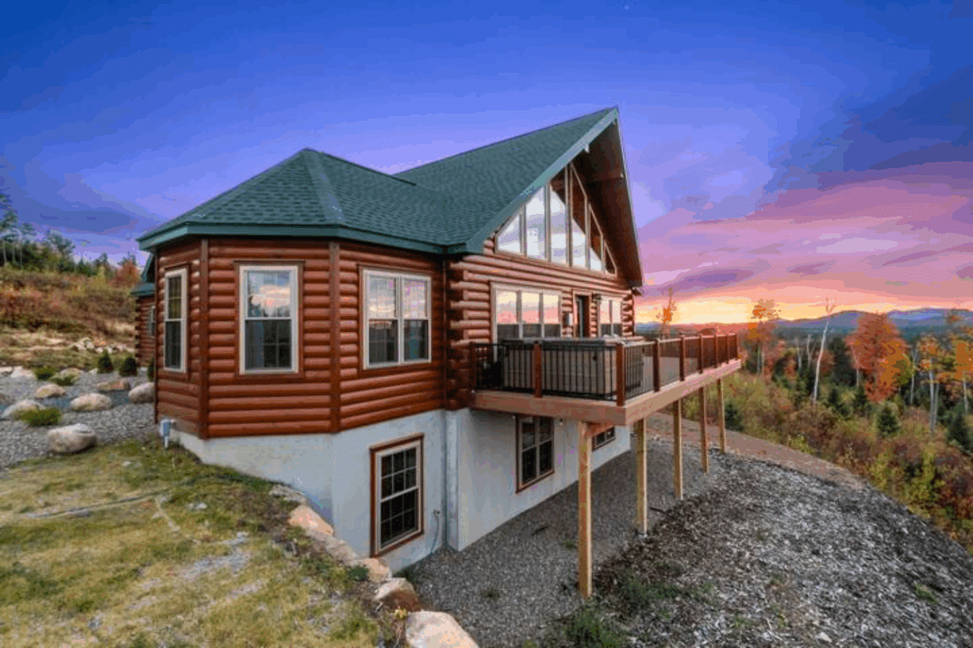 Gable end porch with with large windows in Sarnac Lake New York
