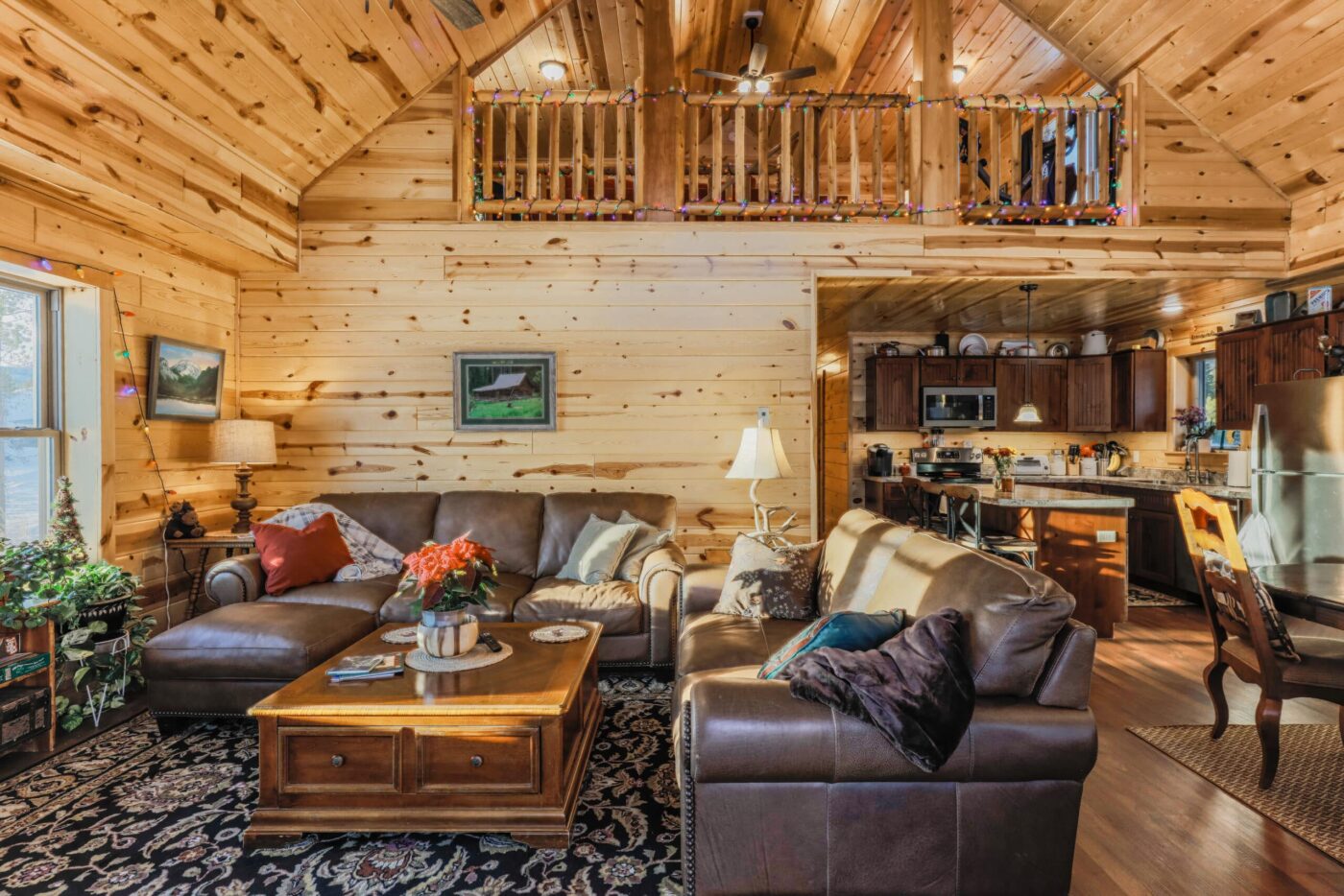 glacier log cabin interior in Maine