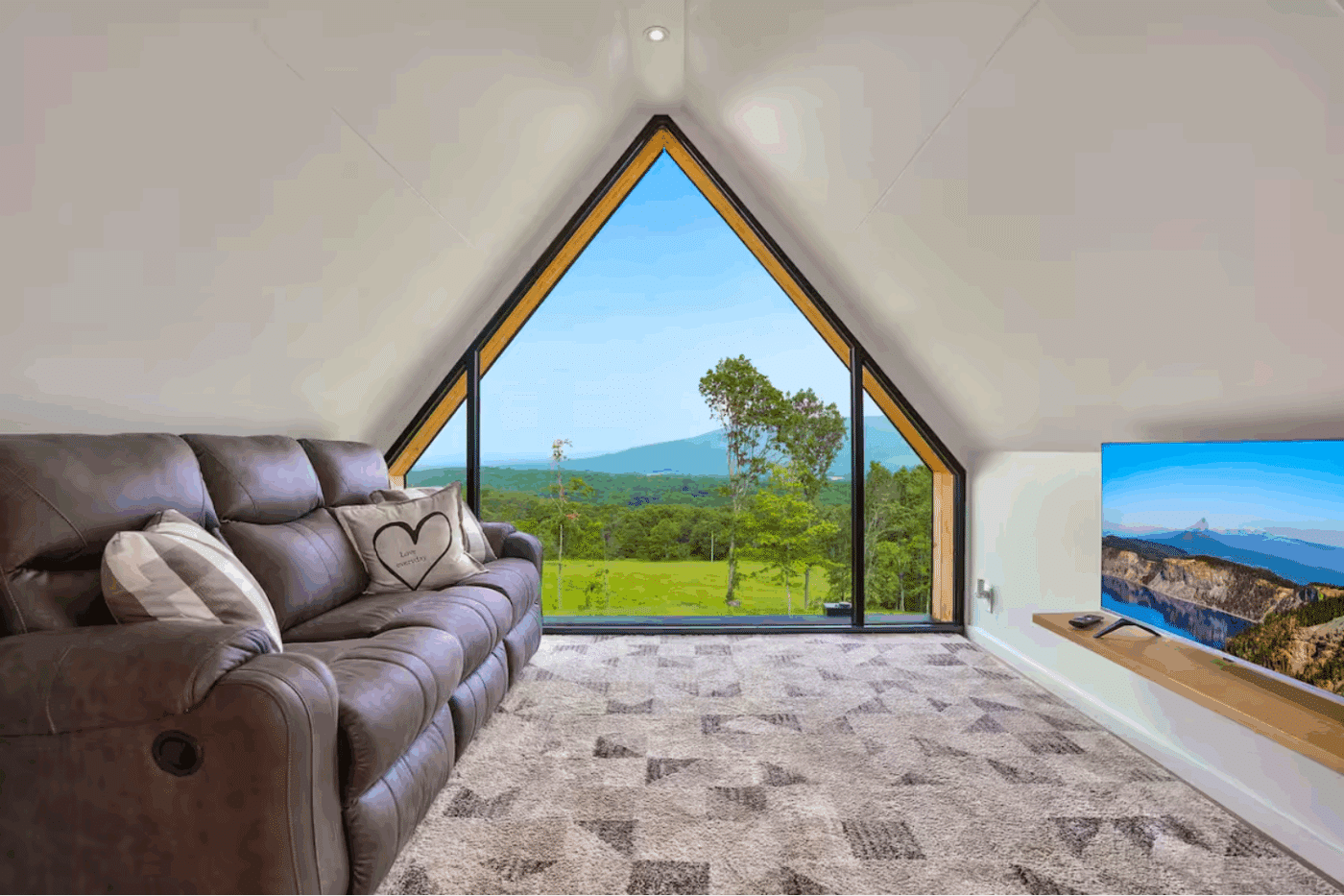 living room area of park model tiny home home in Augusta West Virginia