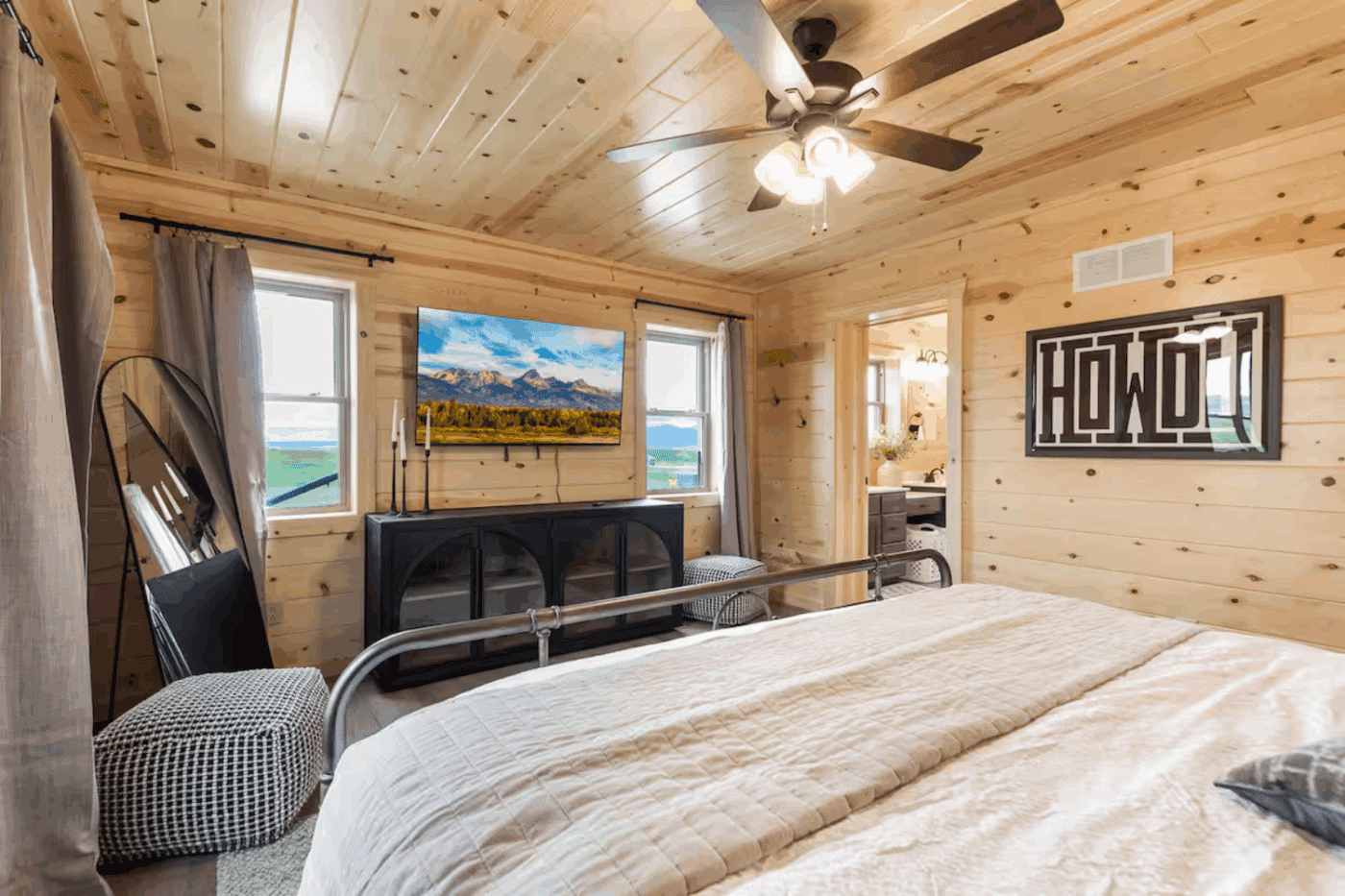 large master bedroom with En suite in Canyon Lodge located in Drigg Idaho built and designed with Psy Homes