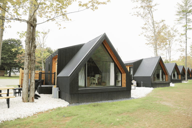 A Frame 26 park model tiny home built by Psy Homesat Hartman Center in Milroy Pa