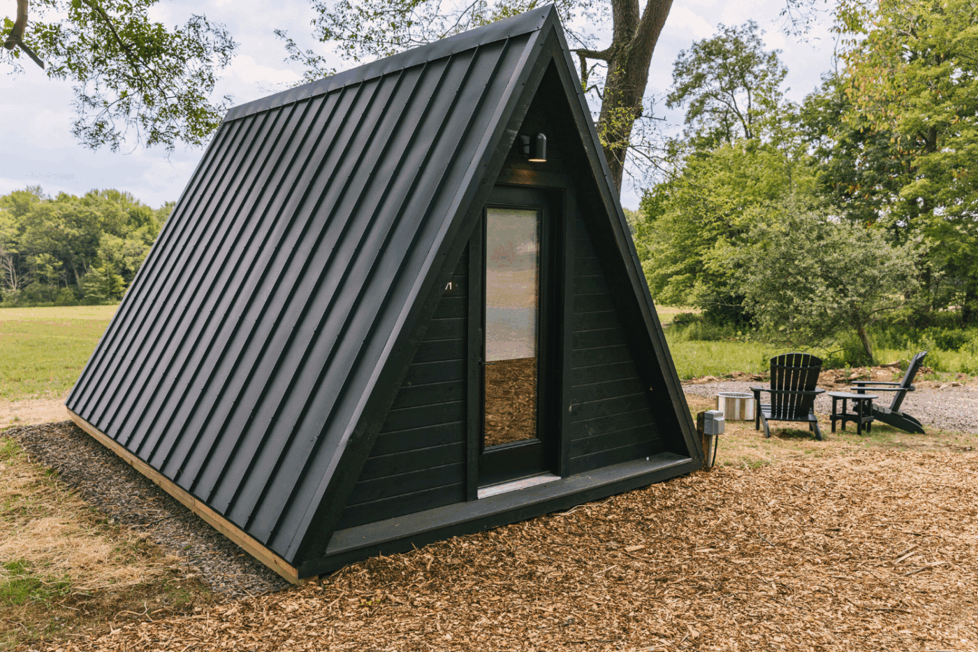 Metal roof and siding of vista glamping pod in Fridens pa