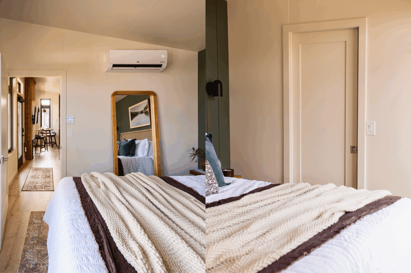 bedroom of sonoma park model tiny home built and designed by Psy Homes at Red Run Resort site 107