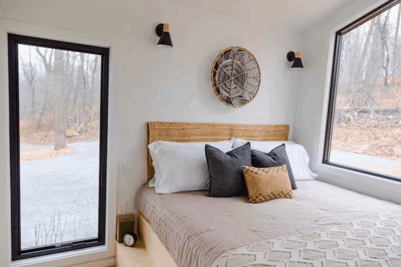 Bedroom in A frame park model tiny home built by Psy Homes located in Gap Pa