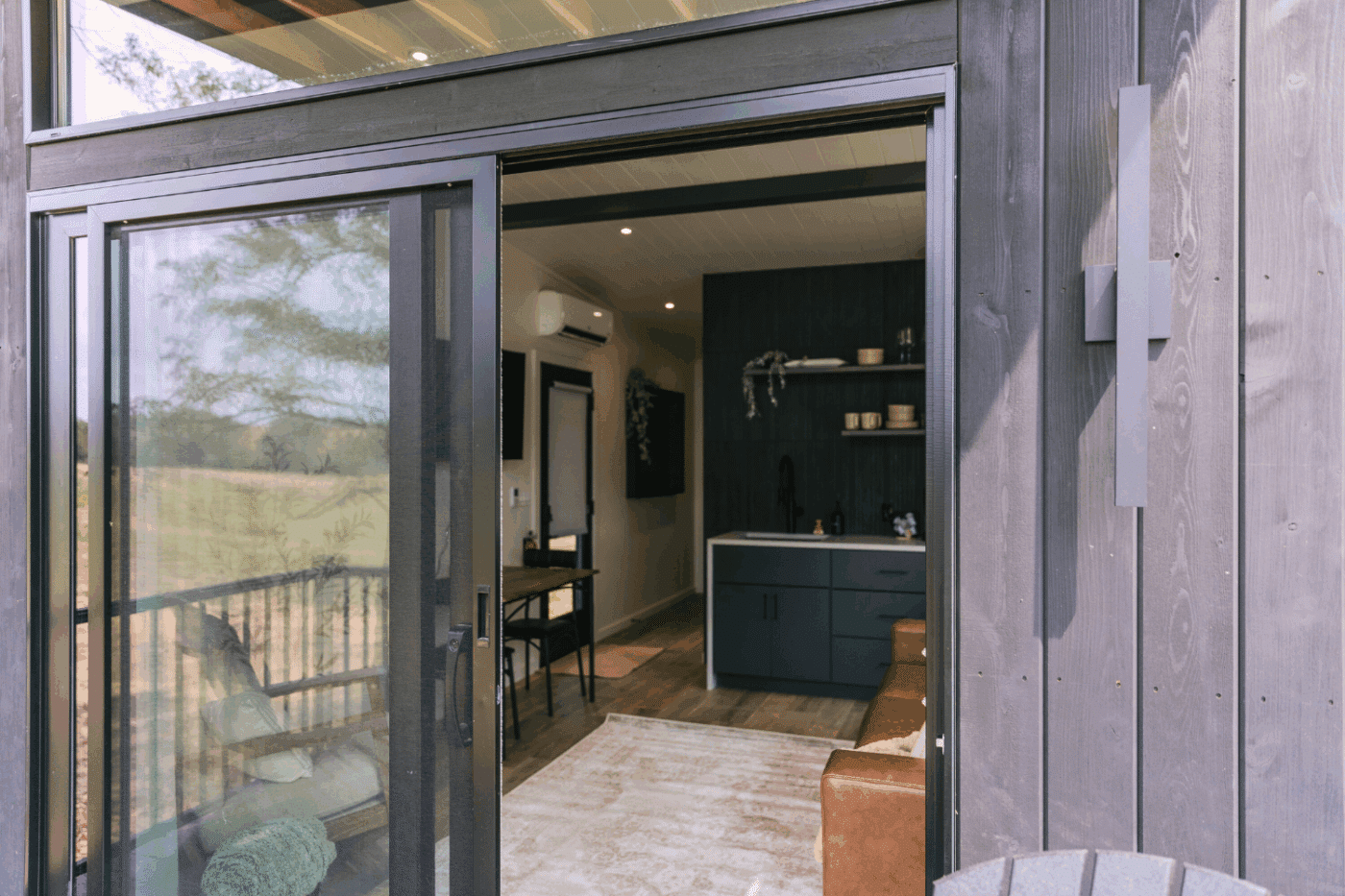 Front Porch of Rockwood park model tiny home built and desiged